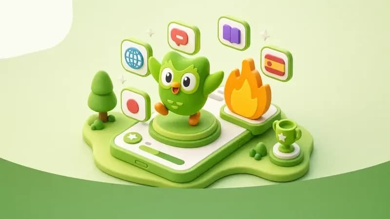 Banner phụ Duolingo Super — 3D isometric