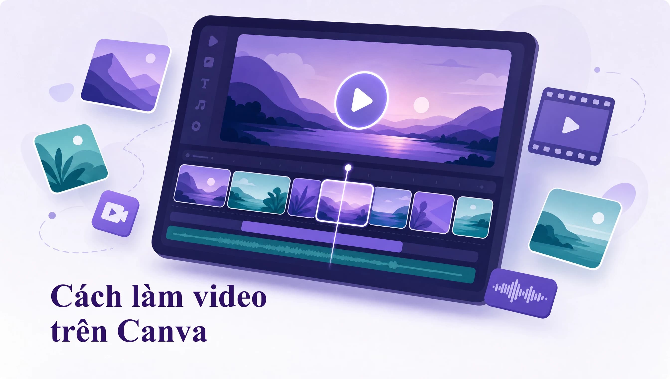 Màn hình Canva đang dựng video với dòng thời gian và các cảnh ảnh ghép thành slideshow