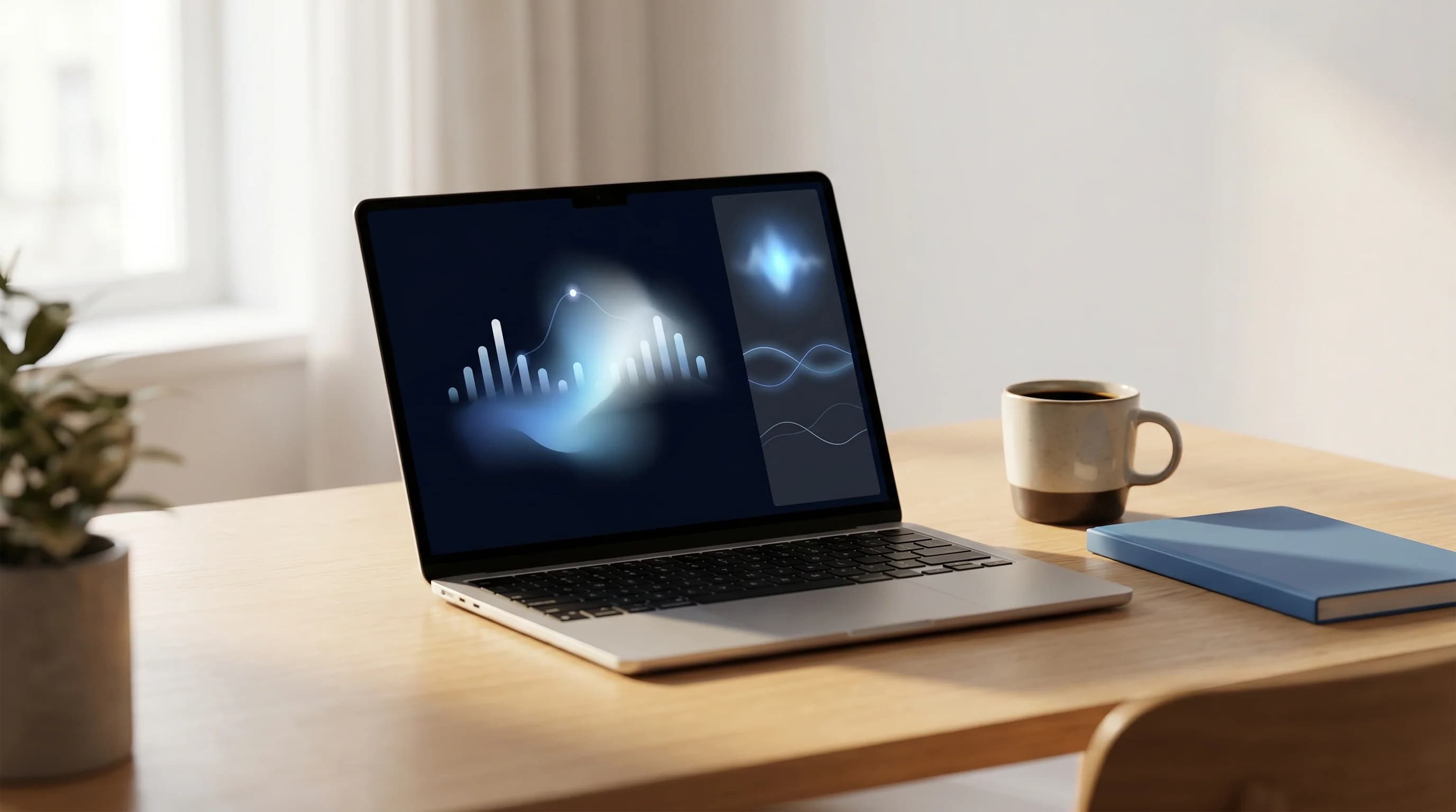 Màn hình laptop mở tài liệu Office với thanh trợ lý AI bên cạnh, minh họa Copilot làm việc trong Microsoft 365