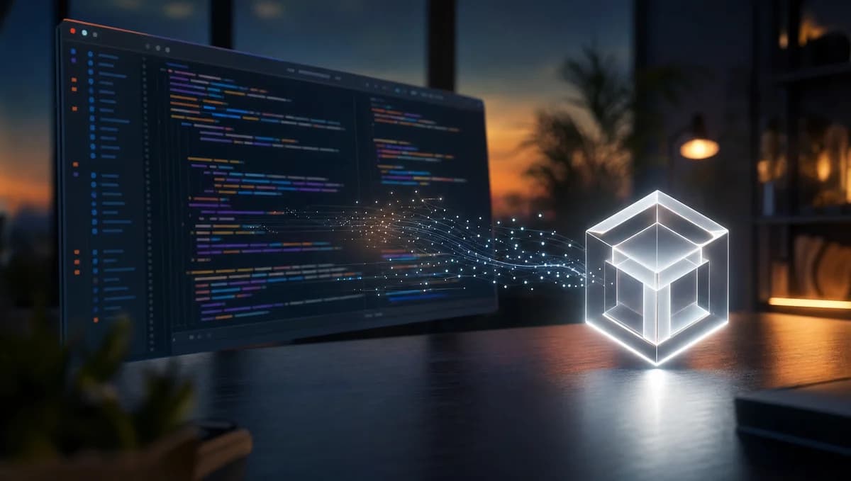 Cursor AI Pro trình soạn code AI với khối lập phương biểu tượng và màn hình code 2026