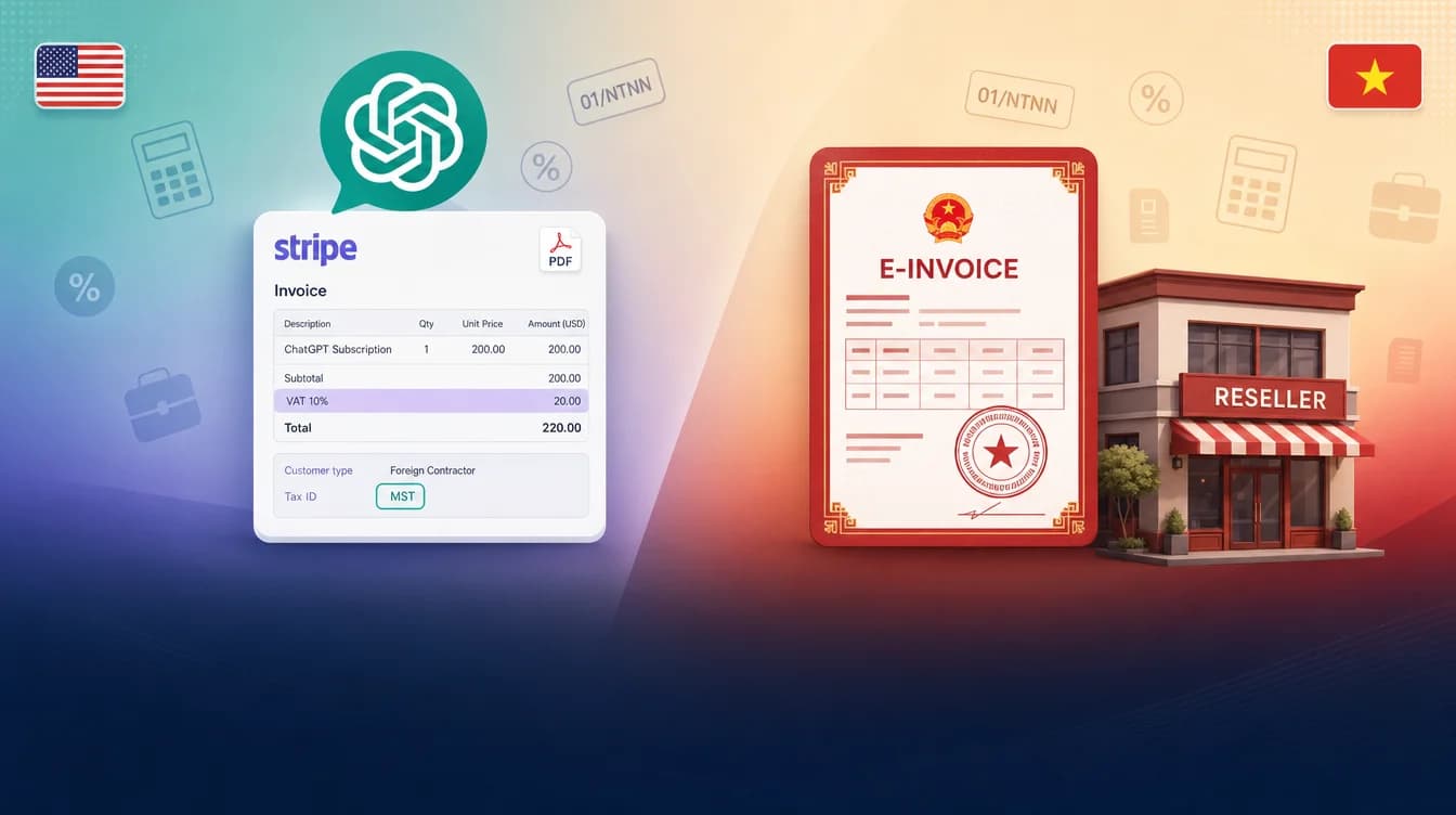 Cover bài hướng dẫn ChatGPT Plus có hóa đơn VAT 2026 cho doanh nghiệp Việt Nam với invoice OpenAI
