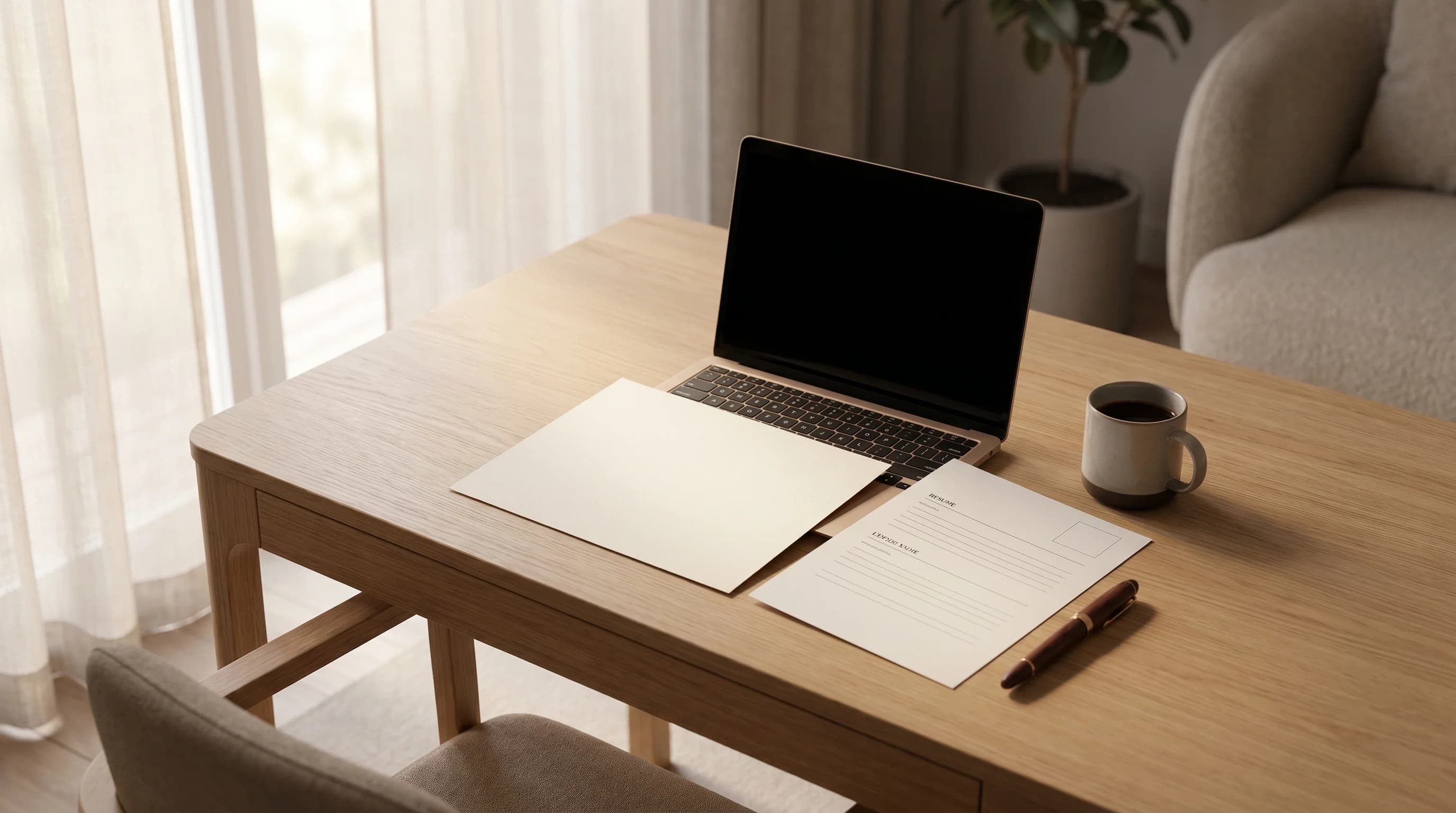 Bàn làm việc với laptop, hồ sơ xin việc và một chứng chỉ học online, minh họa giá trị chứng chỉ Coursera khi xin việc