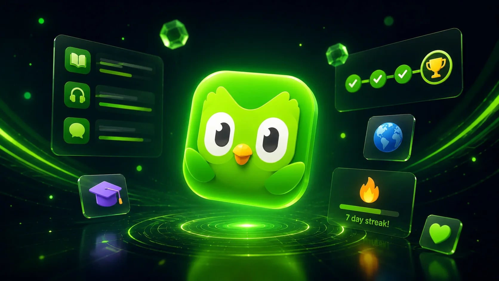 Hình minh hoạ chủ đề Duolingo & app học tiếng Anh