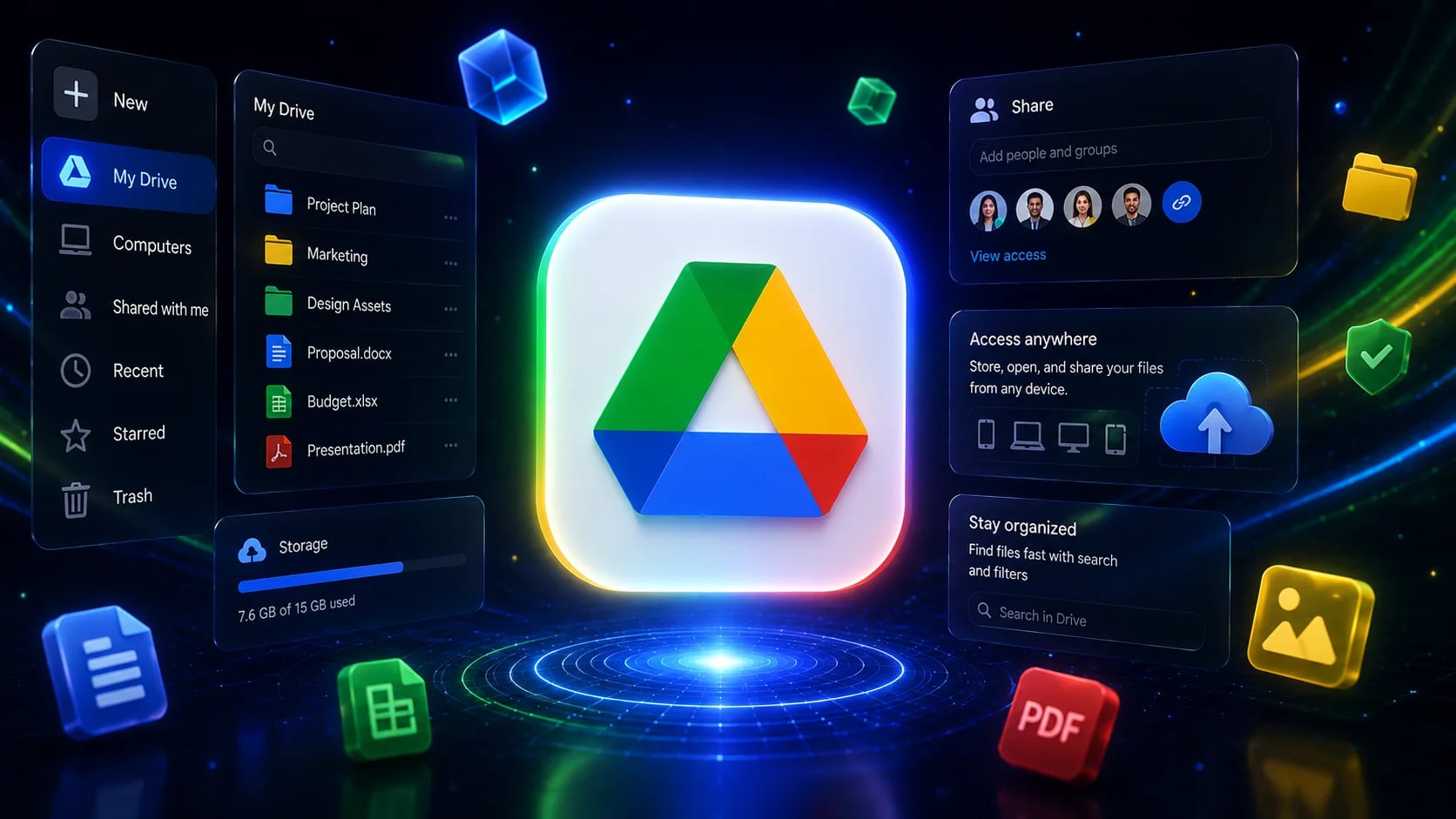 Hình minh hoạ chủ đề Google One, Google Drive và các loại lưu trữ Cloud khác