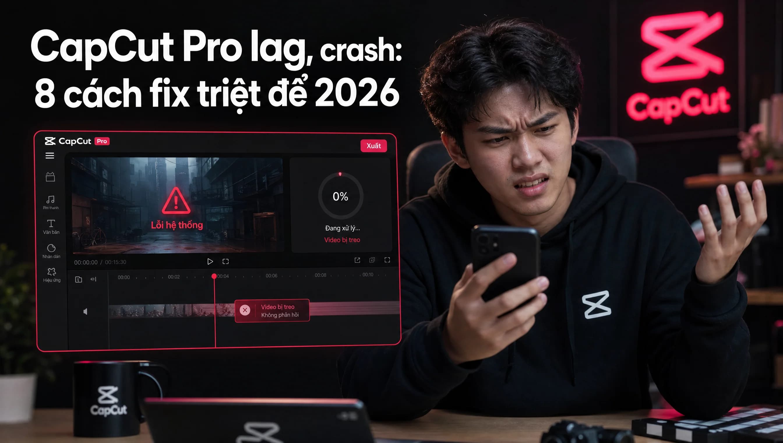 CapCut Pro bị lag, crash trên điện thoại: 8 cách fix triệt để 2026