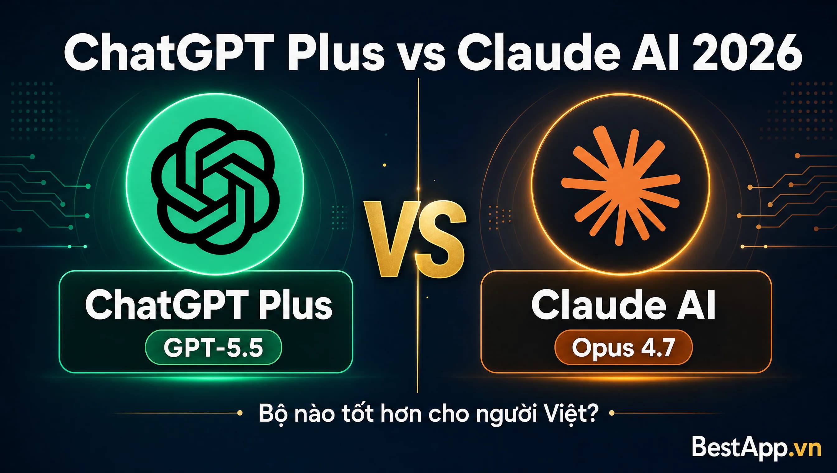 So sánh ChatGPT Plus chạy GPT-5.5 và Claude AI chạy Opus 4.7 năm 2026 cho người Việt với 7 tiêu chí code viết tiếng Việt context window và giá tại VN