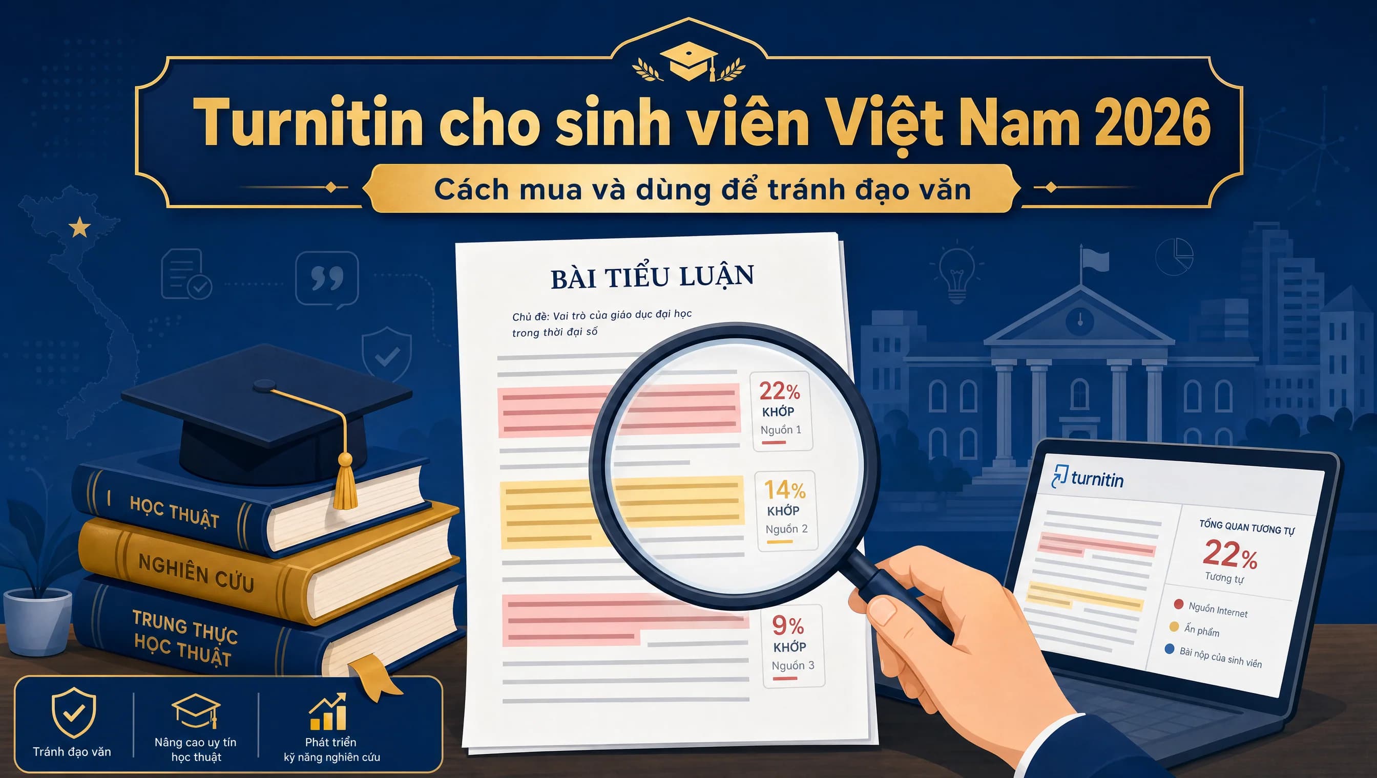 Turnitin cho sinh viên Việt Nam 2026 cách mua chính chủ và dùng kèm Grammarly Pro tránh đạo văn AI detection